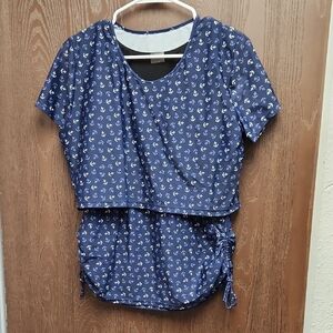 Elegant Navy Blue Women's Short Sleeve Top